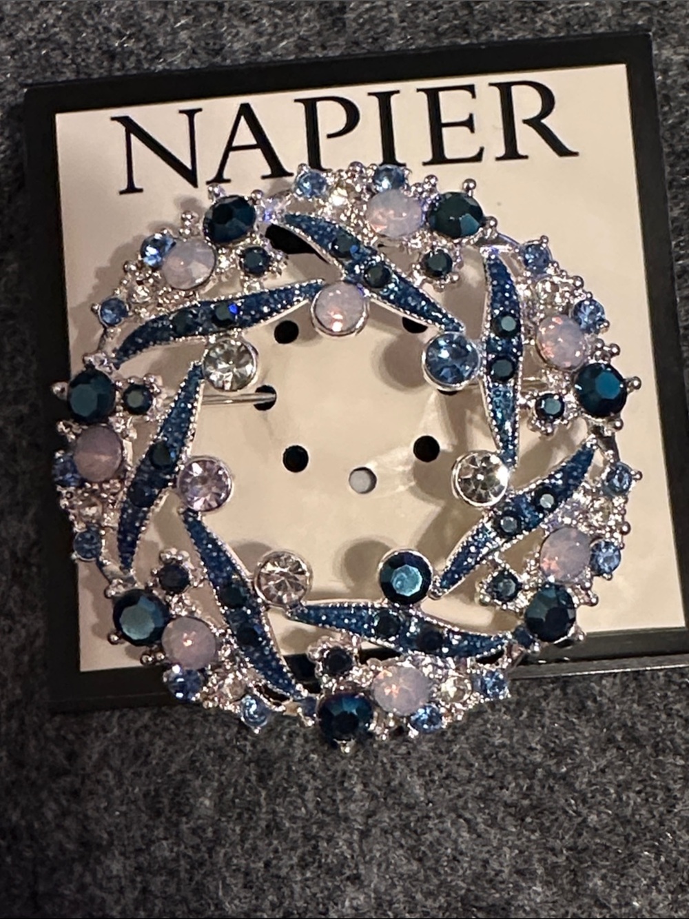 NWT Napier Blue & Light Blue Crystal Wreath Brooch